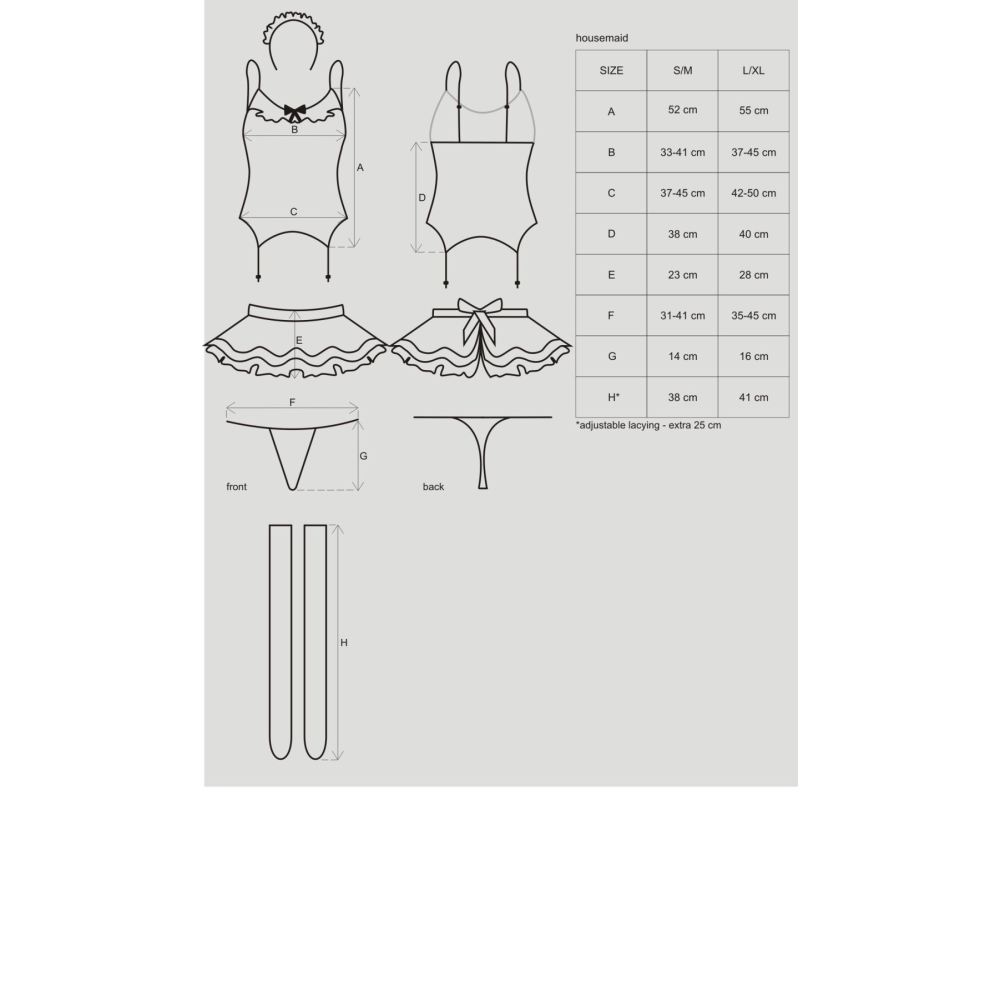Эротический костюм горничной с юбкой Obsessive Housemaid 5 pcs costume L/XL, черно-белый, топ с подв