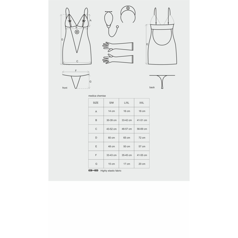 Эротический кружевной костюм медсестры Obsessive Medica dress 5pcs costume L/XL, сорочка, перчатки,
