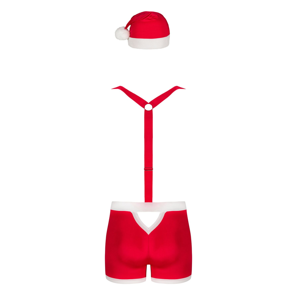 Мужской эротический костюм Санта-Клауса Obsessive Mr Claus 2XL/3XL, боксеры на подтяжках, шапочка с