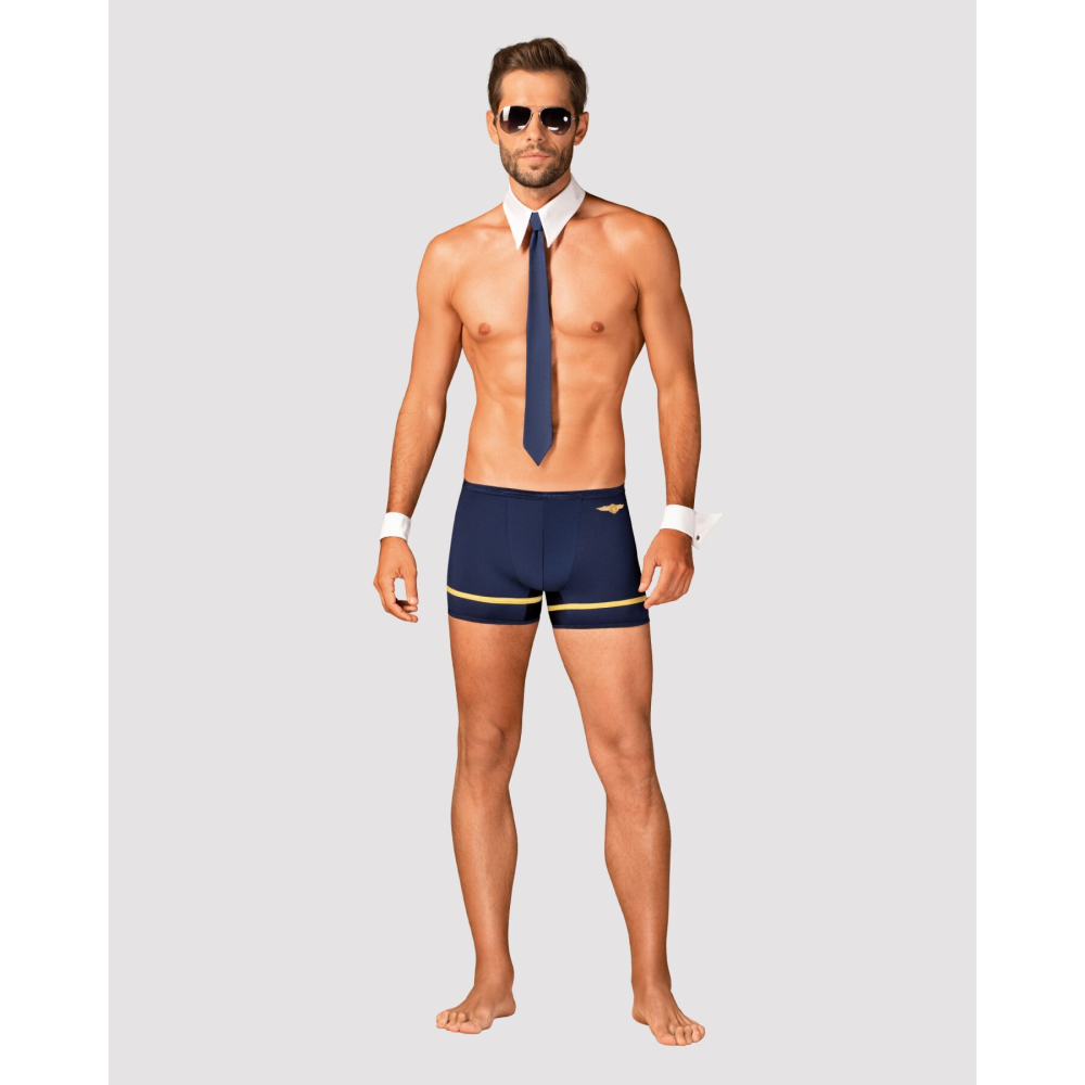 Эротический костюм пилота Obsessive Pilotman set 2XL/3XL, боксеры, манжеты, воротник с галстуком, оч