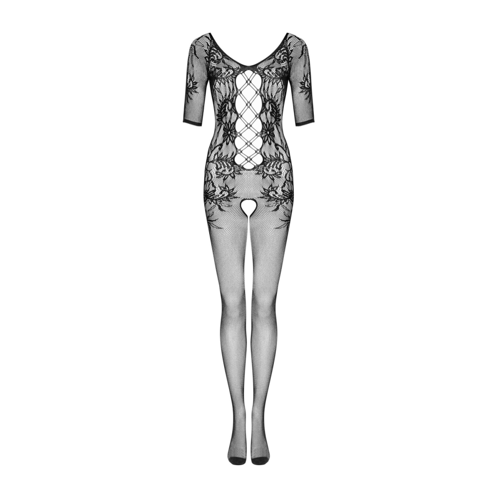 Сетчатый бодистокинг с цветочным рисунком Obsessive Bodystocking F238 S/M/L, black, с доступом, имит