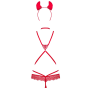Эротический костюм чертика из стреп Obsessive Evilia teddy red L/XL, боди, чокер, накладки на соски,