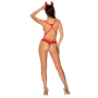 Эротический костюм чертика из стреп Obsessive Evilia teddy red L/XL, боди, чокер, накладки на соски,