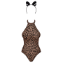 Эротический костюм леопарда Obsessive Leocatia teddy S/M, боди, обруч с ушками