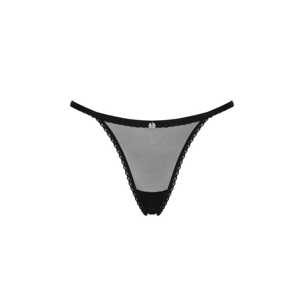 Прозрачные стринги с кружевом Obsessive Celia Noir thong XL/2XL