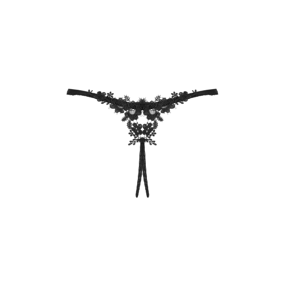 Прозрачные стринги с доступом Obsessive Celia Noir crotchless thong XL/2XL