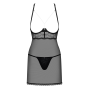 Прозрачная сорочка с открытой грудью Obsessive Pearlove chemise & thong black S/M, трусики