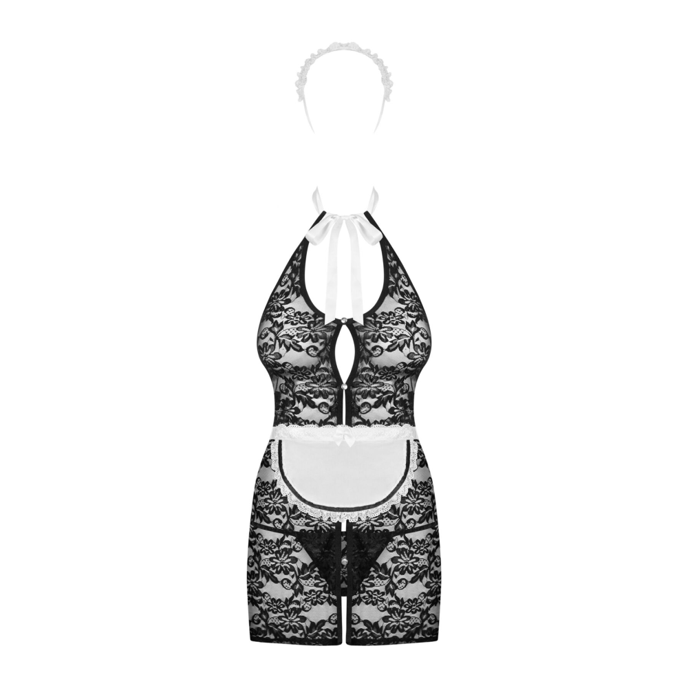 Эротический костюм горничной Obsessive Servgirl costume S/M, халат, стринги, фартук, обруч