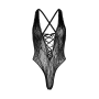 Кружевное боди Leg Avenue Floral lace thong teddy Black, шнуровка на груди, one size