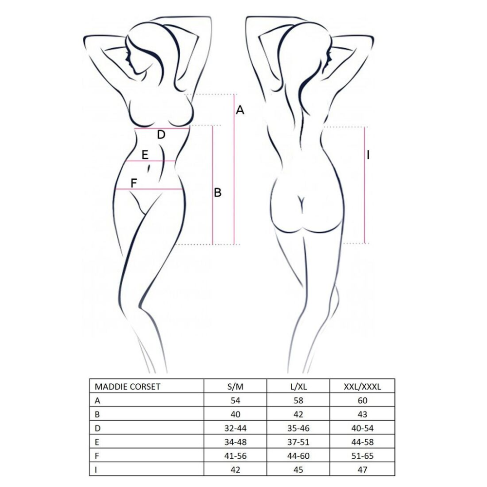 Корсет-сорочка с пажами Passion MADDIE CORSET XXL/XXXL, black, трусики