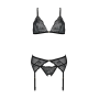 Комплект с открытым доступом Passion DELIENA SET L/XL black, лиф, стринги, пояс для чулок