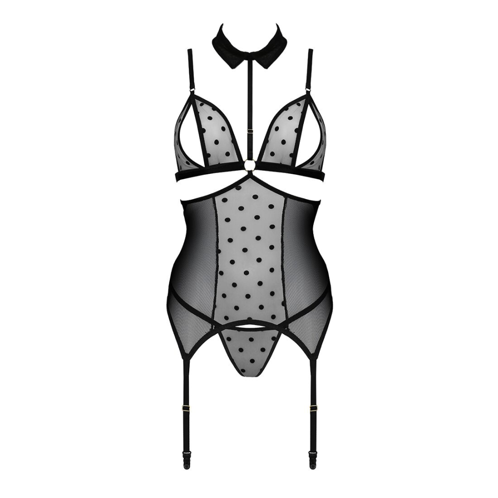 Корсет с открытой грудью Passion DOMINICA CORSET S/M black, пажи для чулок, стринги