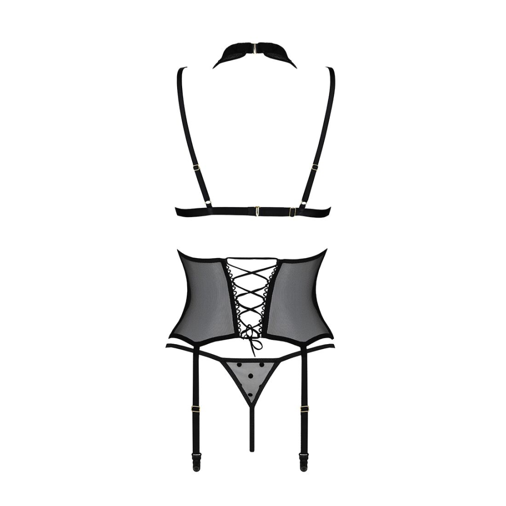 Корсет с открытой грудью Passion DOMINICA CORSET S/M black, пажи для чулок, стринги