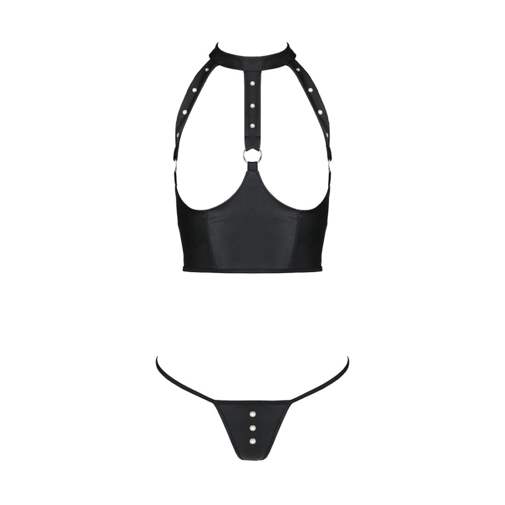 Комплект белья с открытой грудью Passion GENEVIA SET WITH OPEN BRA S/M black, корсет, стринги