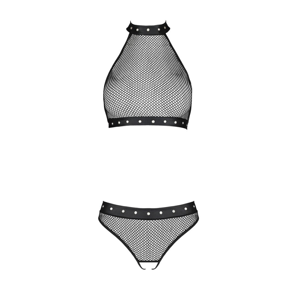 Белье с открытым доступом Passion MOONLIGHT SET XXL/XXXL black, топ, стринги