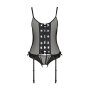 Корсет со шнуровкой Passion NESSY CORSET L/XL black, стринги с открытым доступом, пажи для чулок