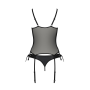 Корсет со шнуровкой Passion NESSY CORSET L/XL black, стринги с открытым доступом, пажи для чулок
