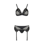 Комплект белья Passion NESSY SET XXL/XXXL black, бюстгальтер, пояс для чулок, стринги