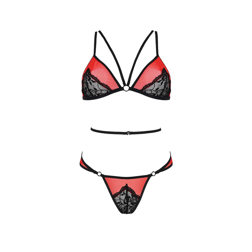 Комплект белья Passion PEONIA SET XXL/XXXL red, бра, трусики