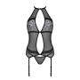 Корсет с пажами Passion SATARA CORSET XXL/XXXL black, стринги, кружево, застежки спереди и сзади