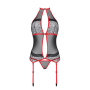Корсет с пажами PassionSATARA CORSET L/XL red, стринги, кружево, застежки спереди и сзади