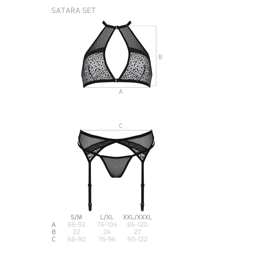 Комплект белья Passion SATARA SET L/XL red, топ, пояс для чулок, стринги