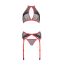 Комплект белья Passion SATARA SET XXL/XXXL red, топ, пояс для чулок, стринги
