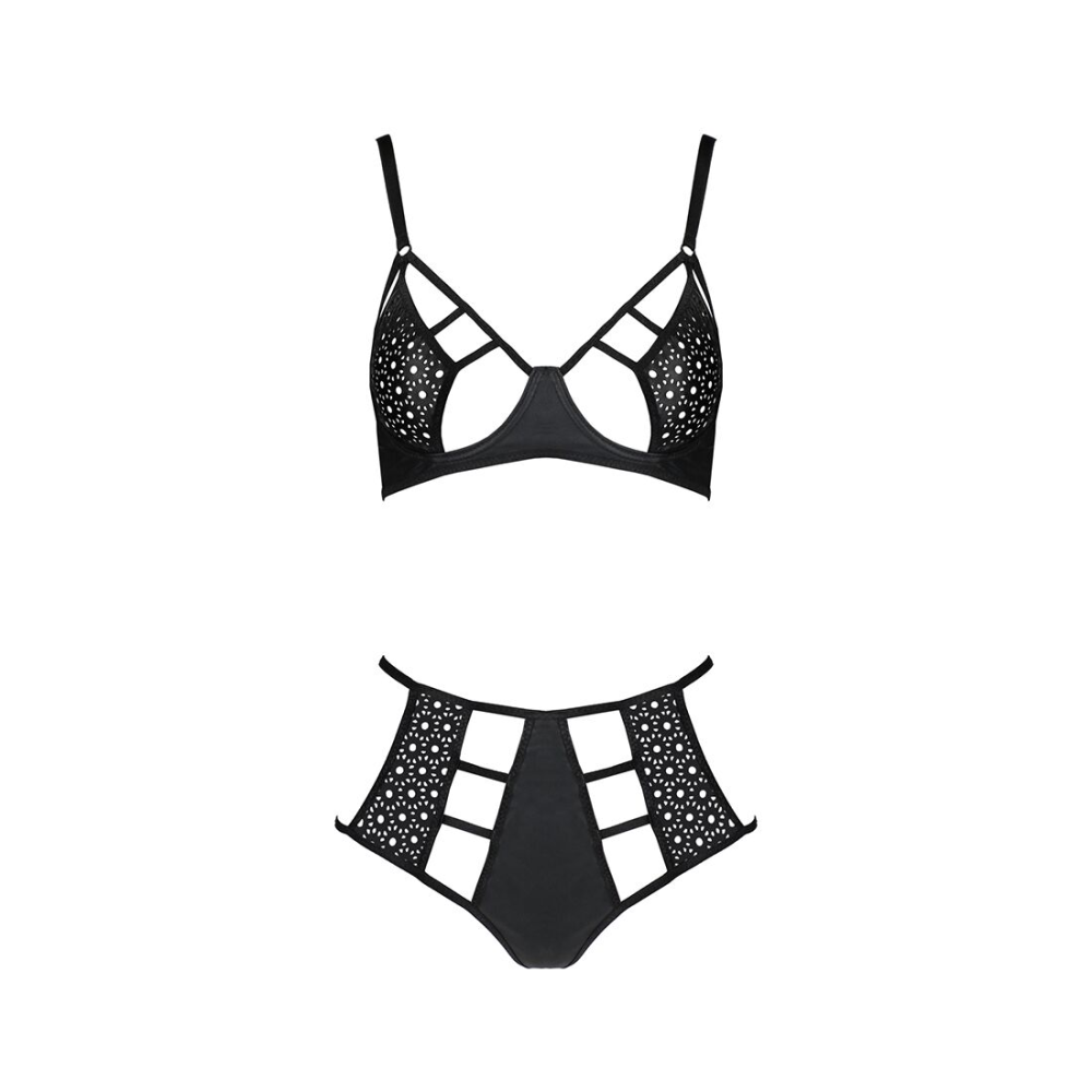 Комплект белья Passion TASMINA SET XXL/XXXL black, лиф, высокие трусики с корсетом сзади