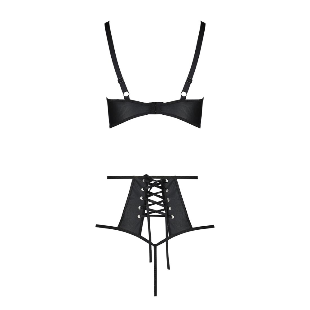 Комплект белья Passion TASMINA SET XXL/XXXL black, лиф, высокие трусики с корсетом сзади