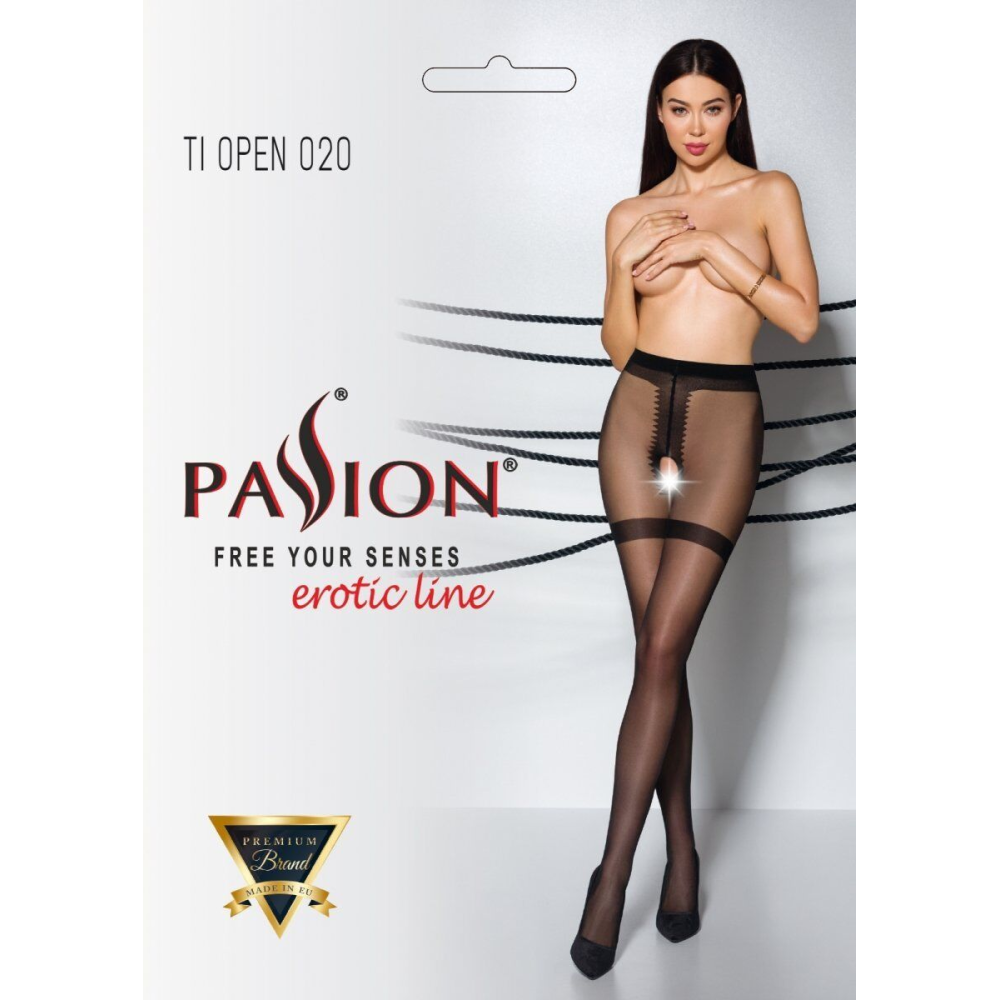 Колготки с открытым доступом, имитация чулок Passion TIOPEN 020 black 3/4 (20 den)