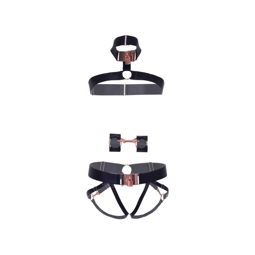 Комплект атласных ремней для бондажа Leg Avenue Satin elastic harness Set, One size, Black