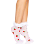 Носки женские с клубничным принтом Leg Avenue Strawberry ruffle top anklets One size, кружевные манж