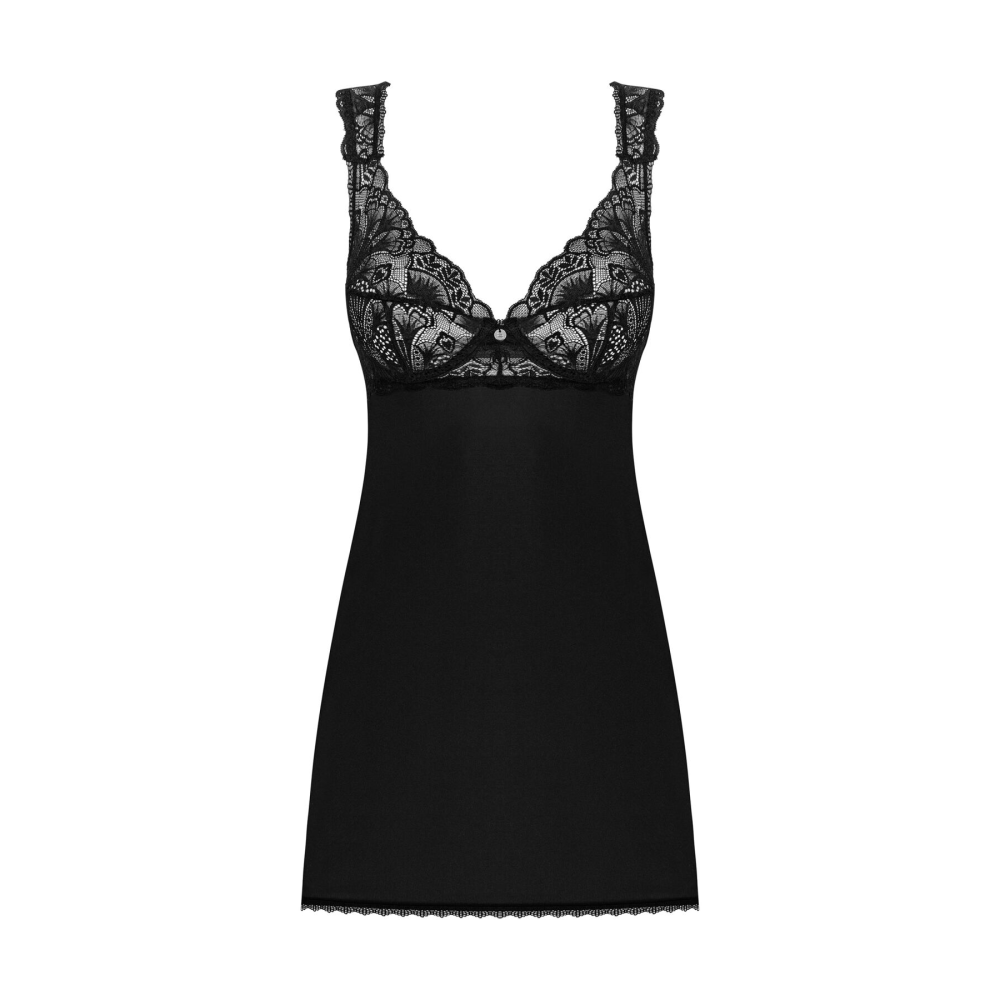Сорочка бэби-долл с кружевом на груди Obsessive Donna Dream babydoll XL/2XL Black, стринги