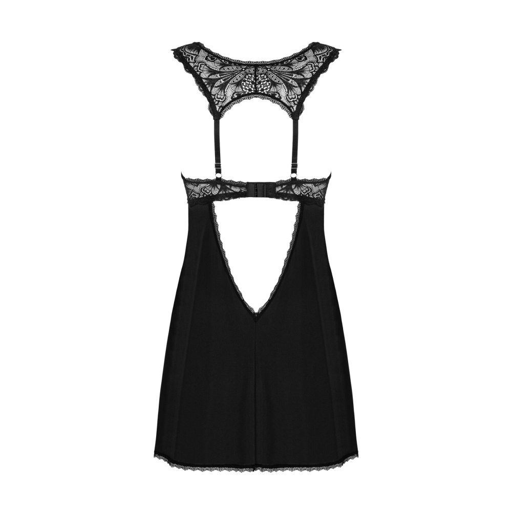 Сорочка бэби-долл с кружевом на груди Obsessive Donna Dream babydoll XL/2XL Black, стринги