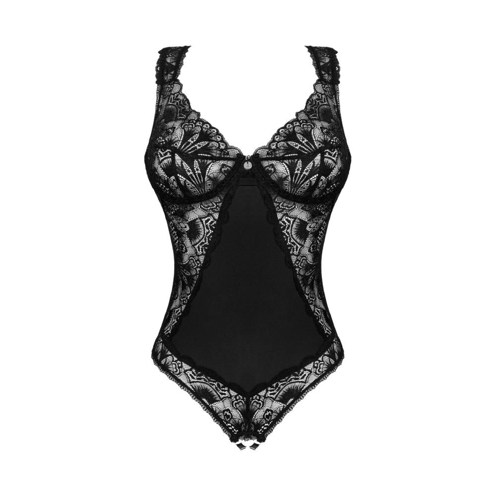 Кружевное боди Obsessive Donna Dream crotchless teddy M/L Black, открытый доступ