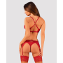 Комплект белья Obsessive Lacelove cupless 3pcs set XS/S Red, бюстгальтер, стринги, пояс для чулок