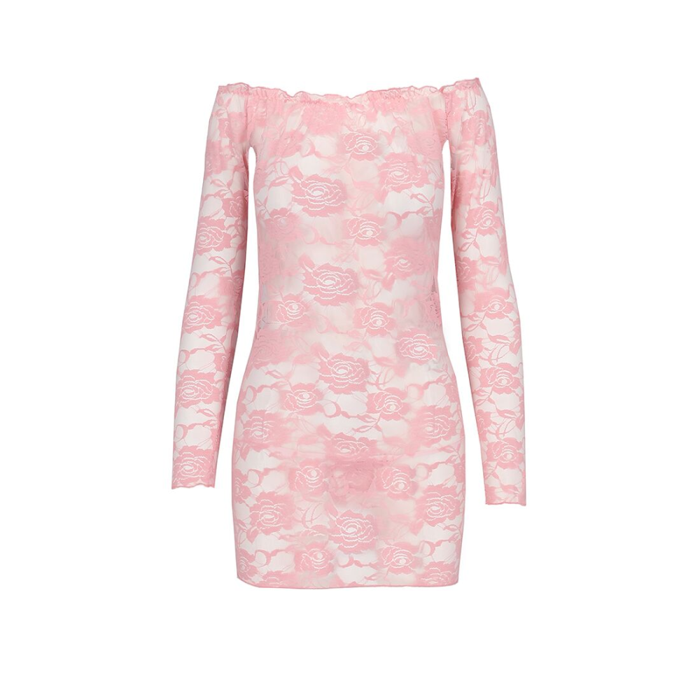 Прозрачная сорочка с длинным рукавом Passion YOLANDA CHEMISE L/XL, pink, трусики