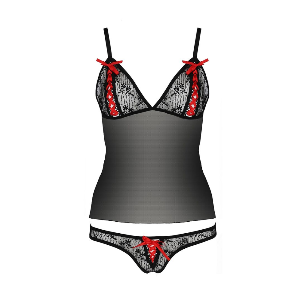 Комплект белья Passion MELISSA SET S/M, black, лиф-сорочка со шнуровкой и трусики