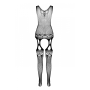 Бодистокинг с плетением на груди Passion BS099 One Size, black, открытый доступ, имитация подвязок