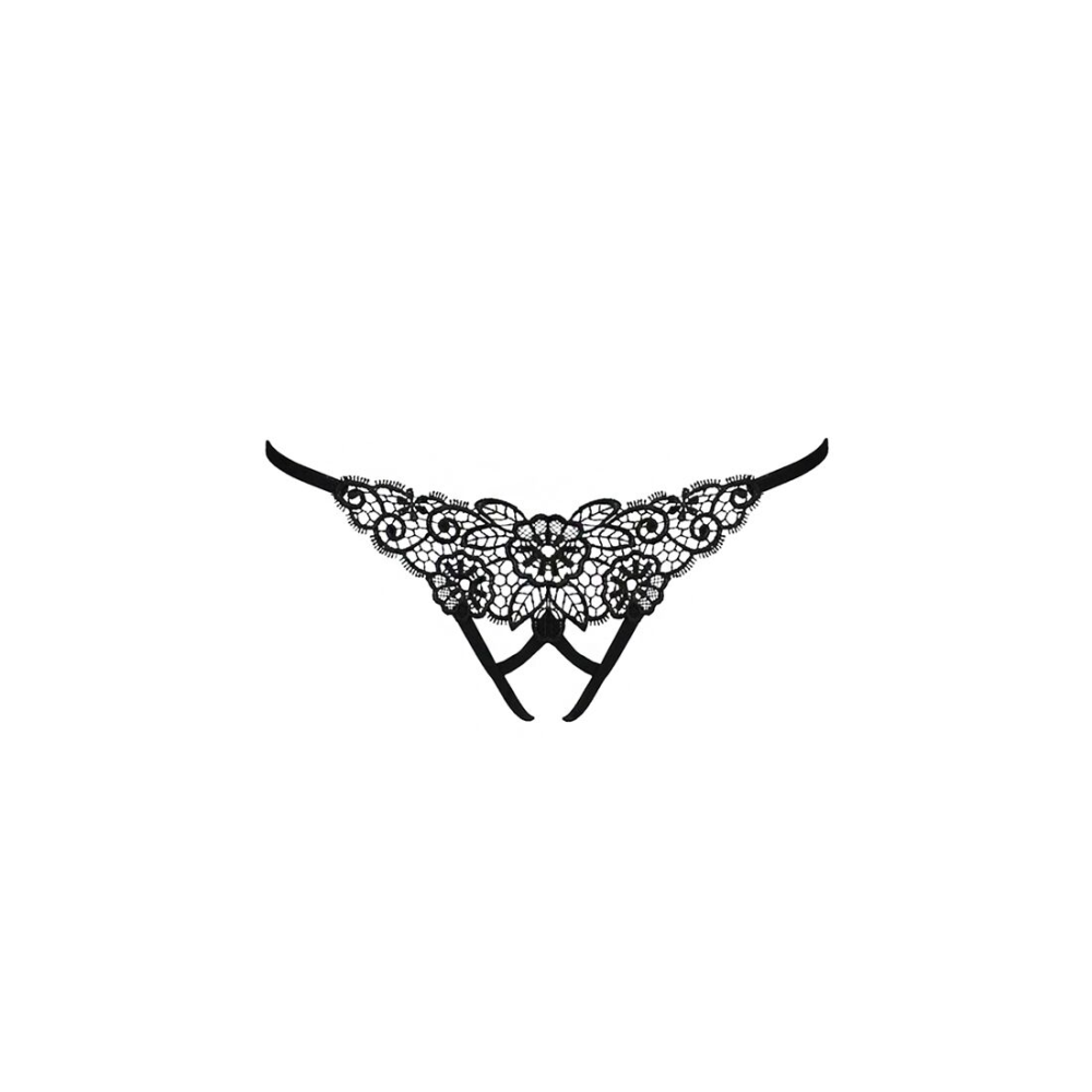 Трусики кружевные с доступом Passion Exclusive VIOLANTE THONG L/XL, black