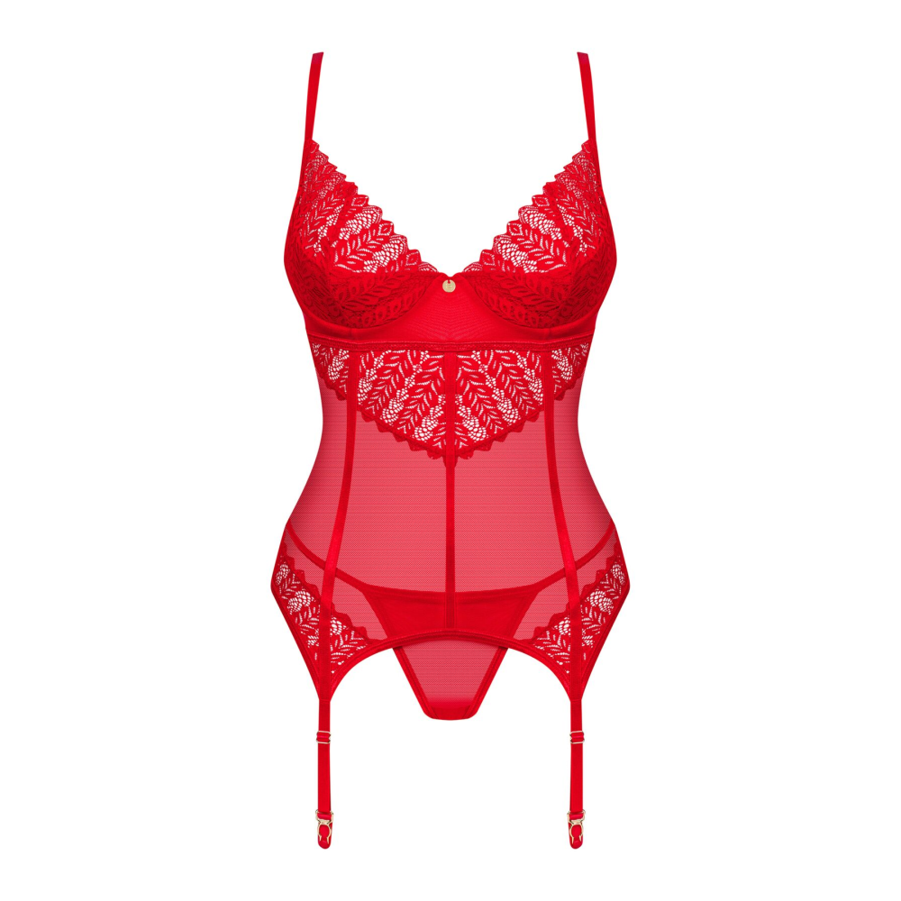Комплект корсет и стринги Obsessive Ingridia corset & thong XL/2XL, красный
