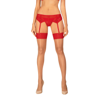 Чулки Obsessive Ingridia stockings M/L, бежевые с красной резинкой