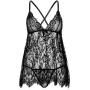 Сорочка беби-долл Leg Avenue Floral lace babydoll & string Black M, стринги