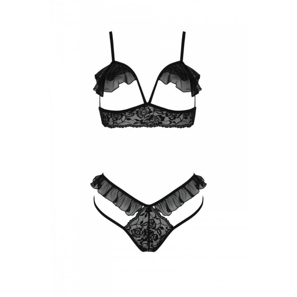 Эротический комплект Passion DOLLY SET, L/XL, black, с открытыми чашками