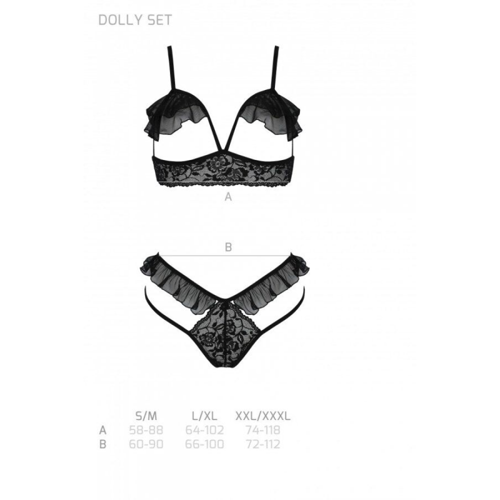 Эротический комплект Passion DOLLY SET, L/XL, black, с открытыми чашками