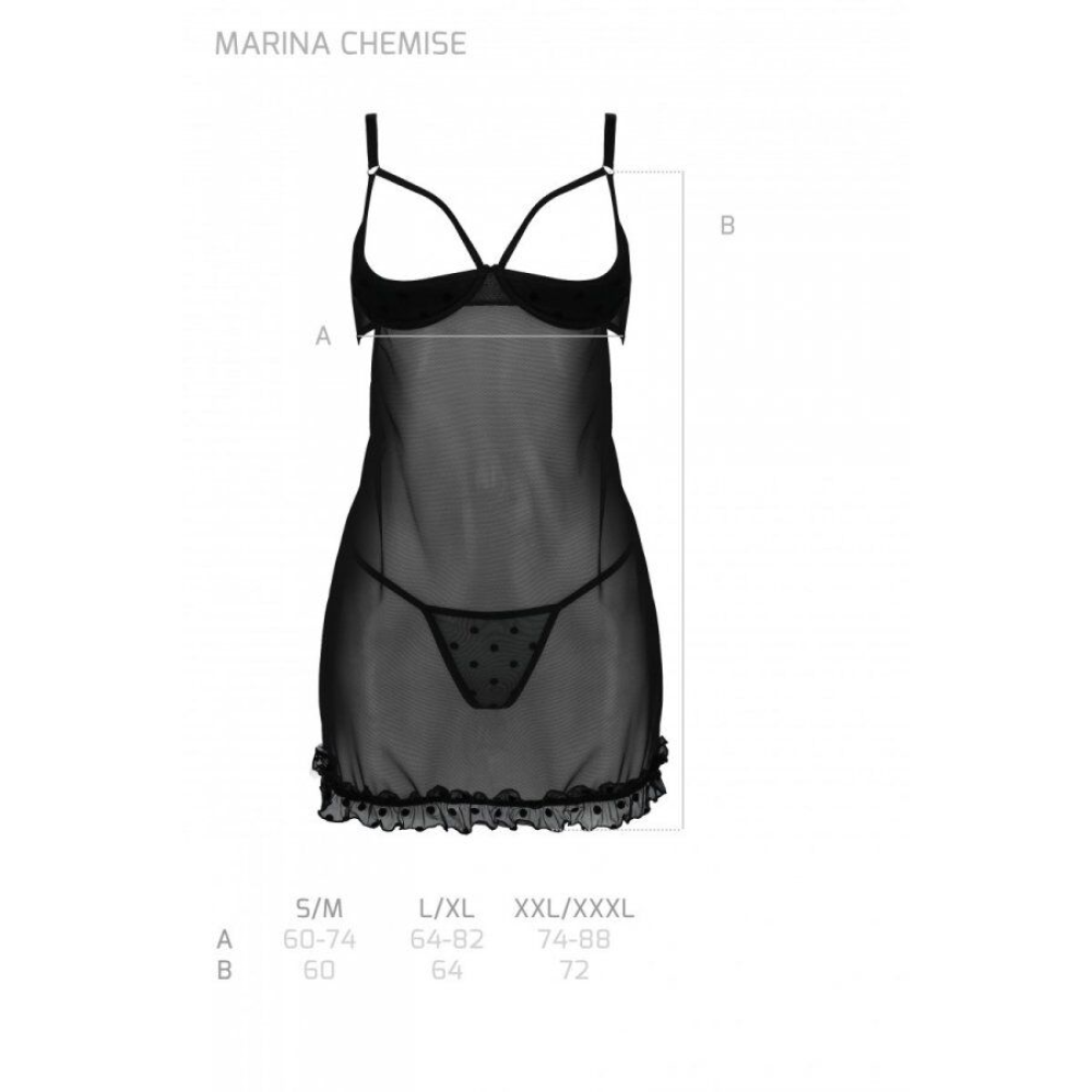 Эротический пеньюар Passion MARINA CHEMISE, XXL/XXXL, black