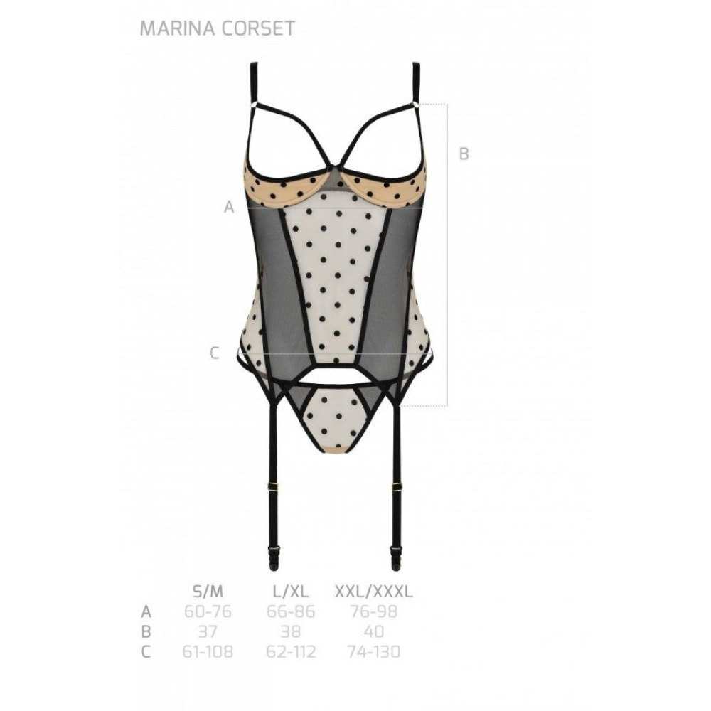 Корсет Passion MARINA CORSET, XXL/XXXL, beige, с открытыми чашками