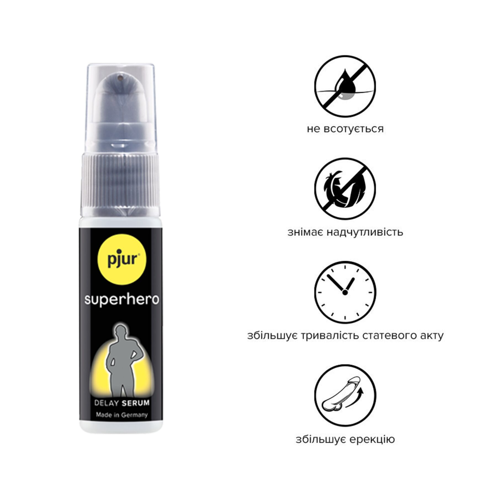 Пролонгирующий гель pjur Superhero Serum 20 мл, создает невидимую пленку снижающую чувствительность