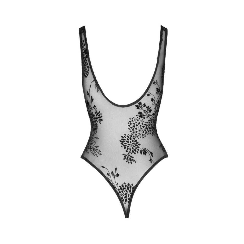 (SALE) Боди Noir Handmade F242 Tulle body with patterned flock embroidery - S