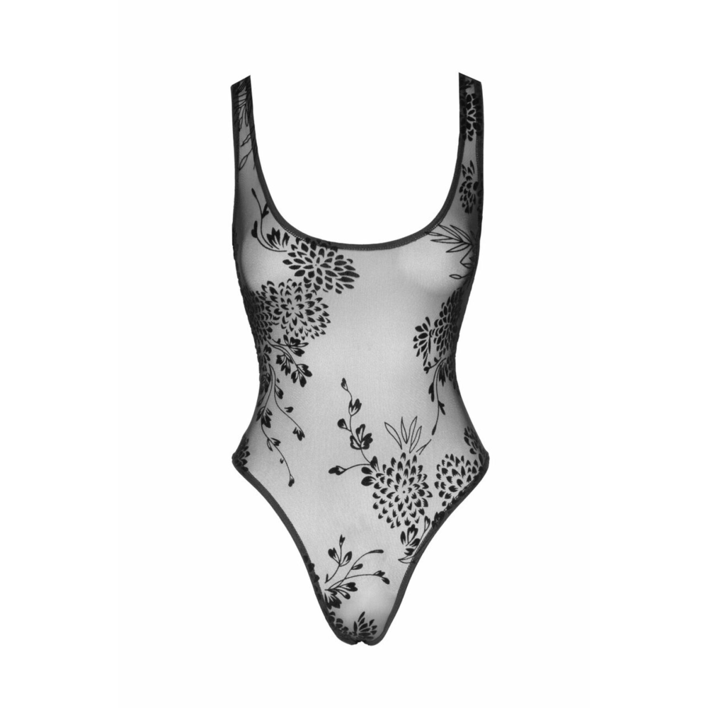 (SALE) Боди Noir Handmade F242 Tulle body with patterned flock embroidery - S